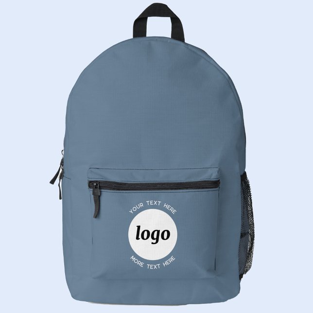 Sac À Dos Imprimé Logo Ronde Texte promotionnel Business Blue Grey (Simple logo with custom text business promotional backpack)