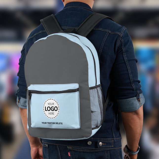 Sac À Dos Imprimé Logo & Téléchargement de Texte Gris/Bleu (Créateur téléchargé)