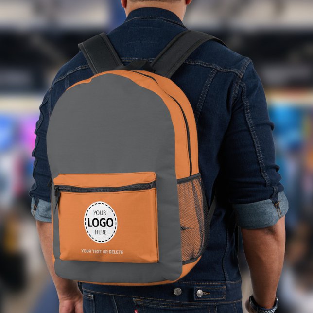 Sac À Dos Imprimé Logo & Téléchargement de Texte Gris/Orange (Créateur téléchargé)