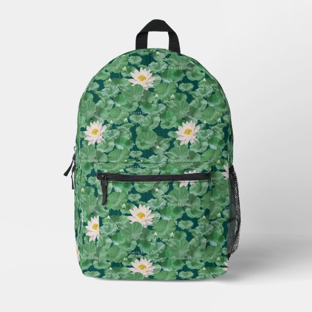 Sac À Dos Imprimé Lotus Lagoon Motif - Le Lotus Blanc (Recto)