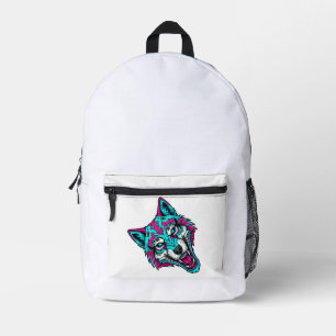 Sac À Dos Imprimé Loup néon Cyberpunk - Animal robotique Synthwave