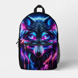 Sac À Dos Imprimé Loup Néon Yeux Brûlants Animal Futuriste Cyberpunk