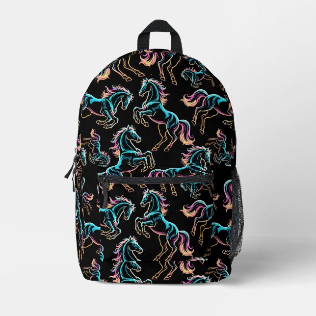 Sac À Dos Imprimé Lumière Néon Cheval Style Rétro Défectueux (Recto)
