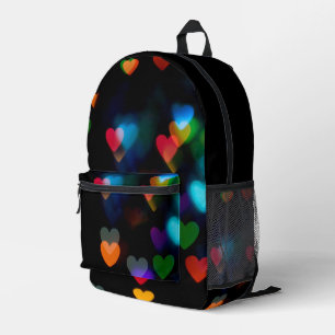 Sac À Dos Imprimé Lumières Coeur Bokeh Colorées Sur Noir