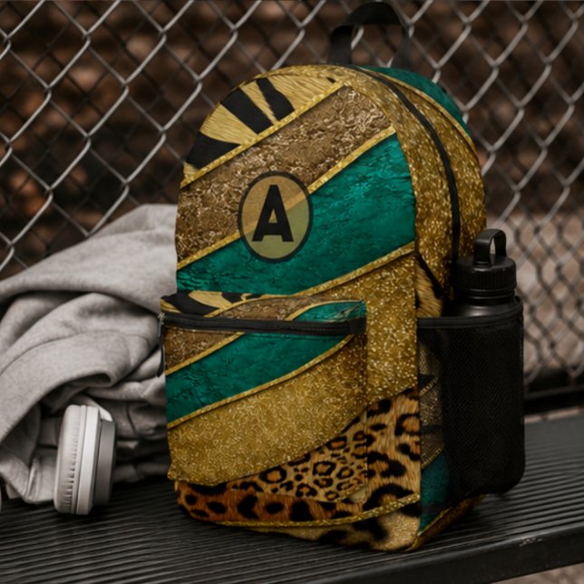 Sac À Dos Imprimé Luxury Emerald & Gold Safari Leopard Zebra Glitter (Créateur téléchargé)