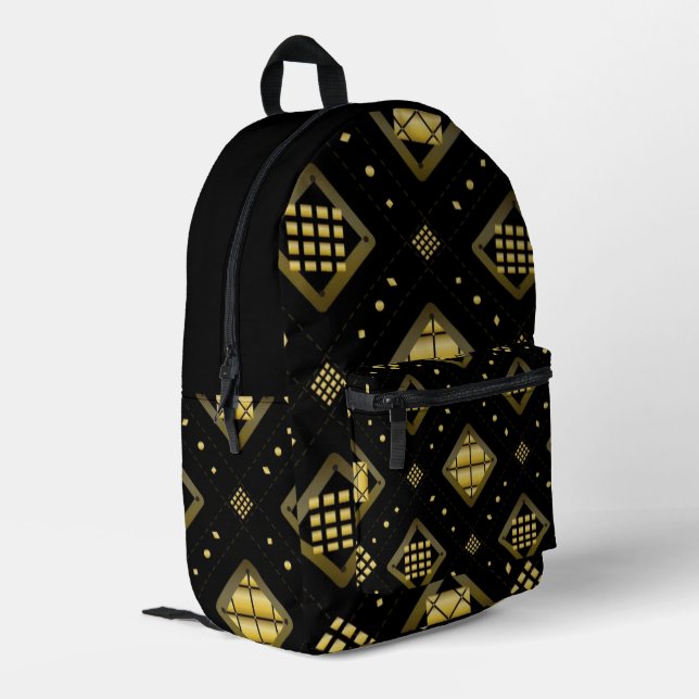 Sac À Dos Imprimé Luxury Gold Diamond Geometric Pattern on Black (Coin arrière gauche)
