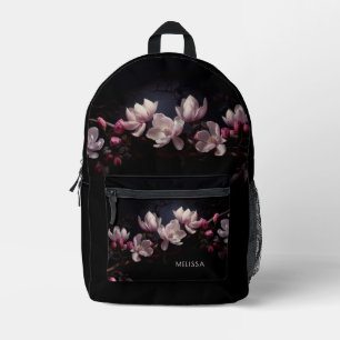 Sac À Dos Imprimé Magnolia 3D Fond Noir