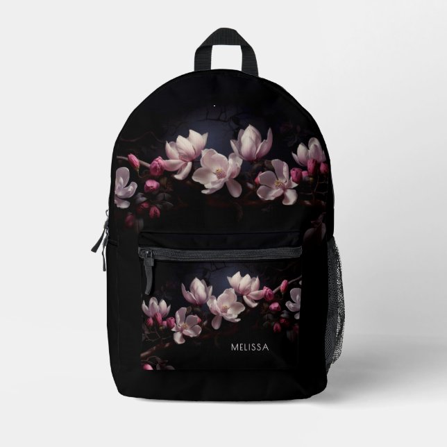 Sac À Dos Imprimé Magnolia 3D Fond Noir (Recto)