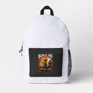 Sac À Dos Imprimé Maison Hantée de Chat Noir Halloween Design Lune