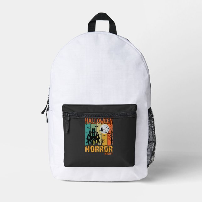 Sac À Dos Imprimé Maison Hantée de la Nuit d'Horreur d'Halloween Vec (Recto)