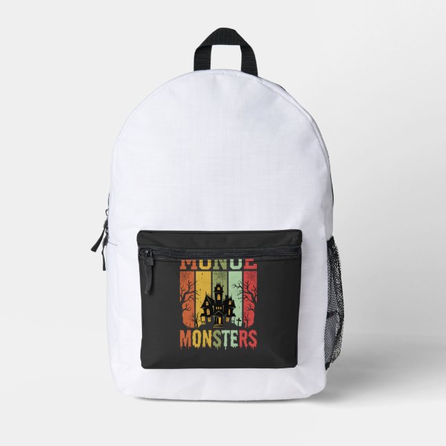 Sac À Dos Imprimé Maison Hantée Halloween Monstres Rétro (Recto)