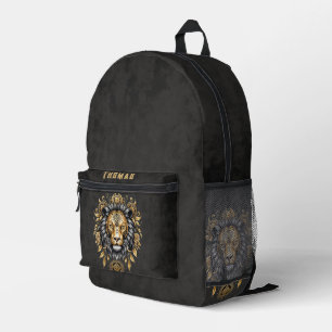 Sac À Dos Imprimé Majestic tête de lion doré avec crinière noire.