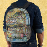 Sac À Dos Imprimé Malcesine sur le lac de Garde Par Gustav Klimt<br><div class="desc">Malcesine on Lake Garda (1913) de Gustav Klimt est une peinture vintage de l'époque victorienne représentant des oeuvres d'art Art nouveau. Une belle vue sur la ville italienne de Malcesine avec des bâtiments et des maisons en bordure du port. Les maisons et les bateaux jettent un reflet dans l'eau calme....</div>