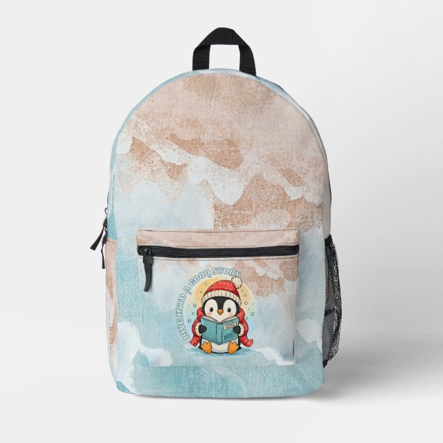 Sac À Dos Imprimé Manchon de lecture fantaisiste Pingouin Esthétique (Recto)