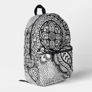Sac À Dos Imprimé Mandala de mer en noir et blanc, dentelle boho chi