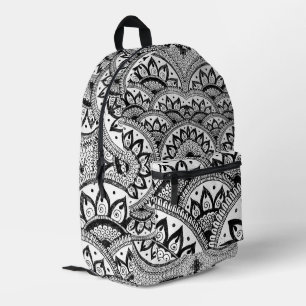 Sac À Dos Imprimé Mandala floral noir et blanc boho chic à colorier