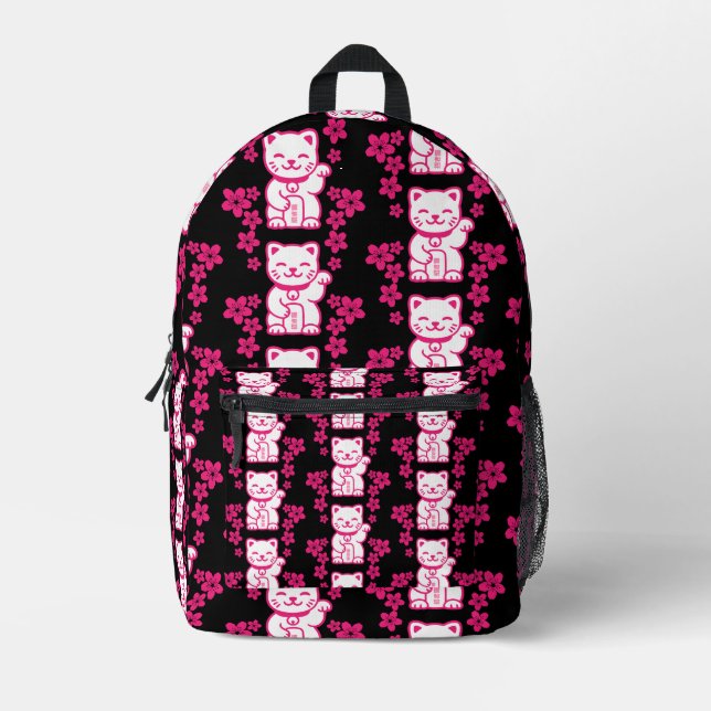 Sac À Dos Imprimé Maneki-neko japonais rose (Recto)