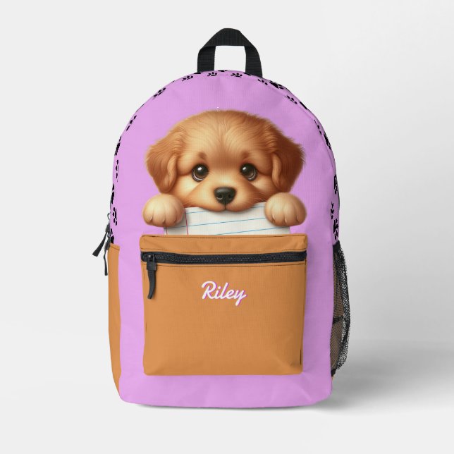 Sac À Dos Imprimé Mangeur De Devoirs Chien Rose (Recto)