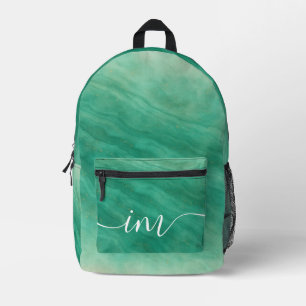 Sac À Dos Imprimé Marbre Abstrait vert avec initiales personnalisées