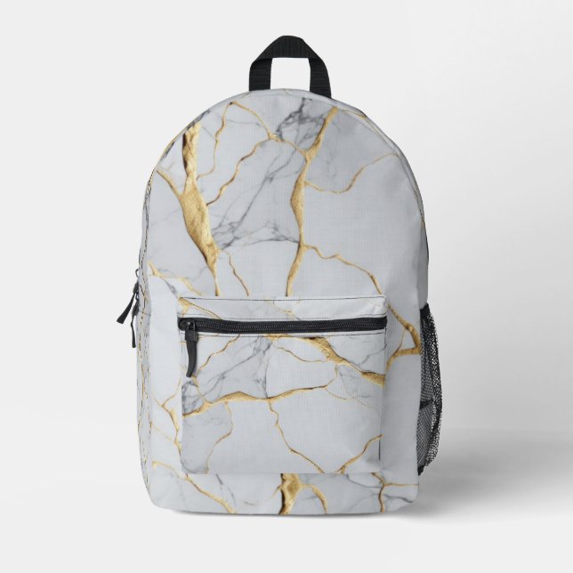 Sac À Dos Imprimé Marbre blanc et or (Recto)