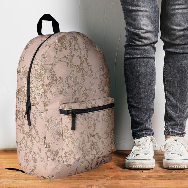 Sac À Dos Imprimé Marbre élégant rose or Peach fille luxe (Stylish Marble Pink Gold Peach Luxury Girl Printed Backpack
)