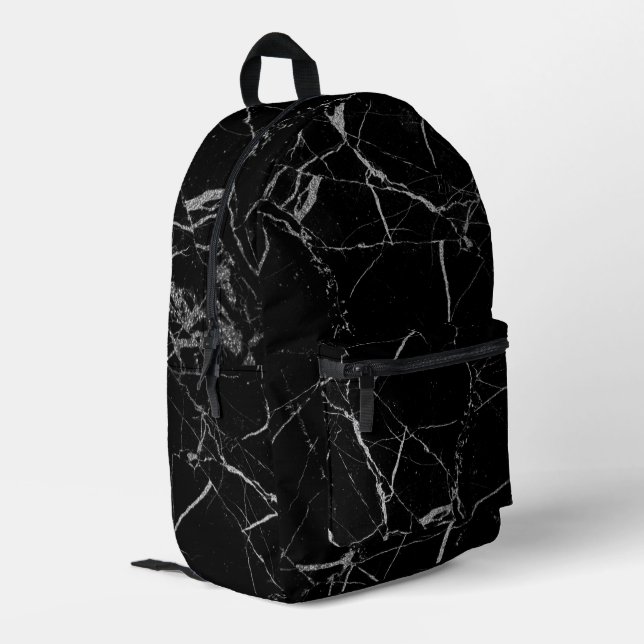 Sac À Dos Imprimé Marbre noir et argenté vif (Coin arrière gauche)