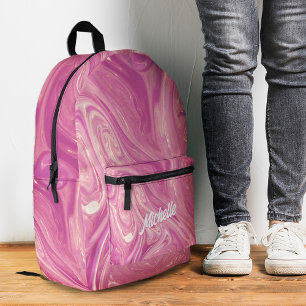 Sac À Dos Imprimé Marbre Rose Liquide Élégant Moderne de Rentrée Sco