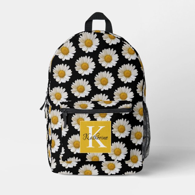 Sac À Dos Imprimé Marguerites blanches sur Monogramme Arrière - plan (Recto)