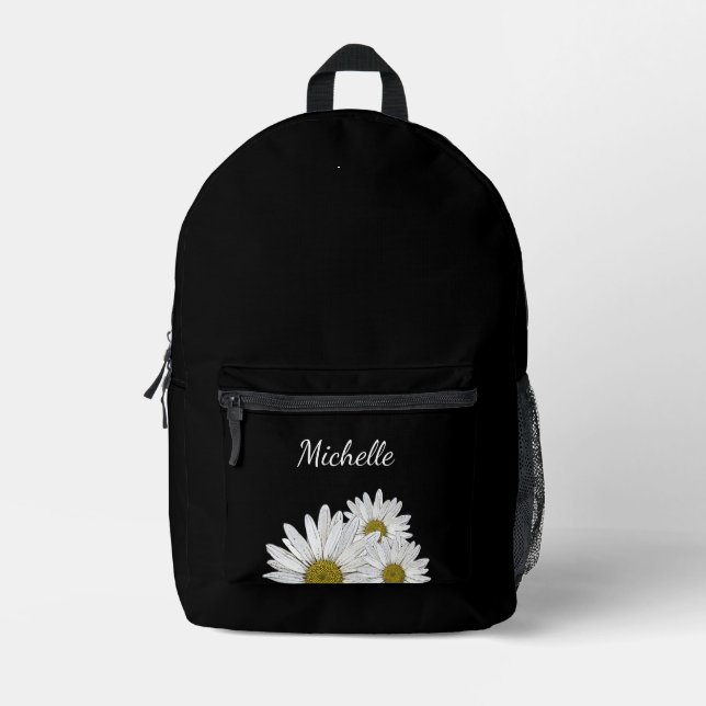 Sac À Dos Imprimé Marguerites modernes Fleurs mignonnes Noir Blanc (Recto)