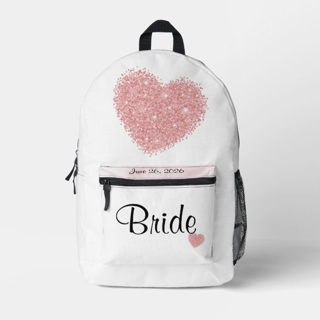 Sac À Dos Imprimé Mariée Mariage blanc avec coeur rose (Recto)