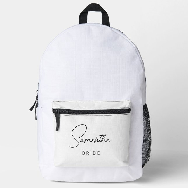 Sac À Dos Imprimé Mariée personnalisée simple et moderne (Simple Modern Personalized Bride Backpack, Engagement Gift, Honeymoon, Newlywed Gift, Bachelorette)