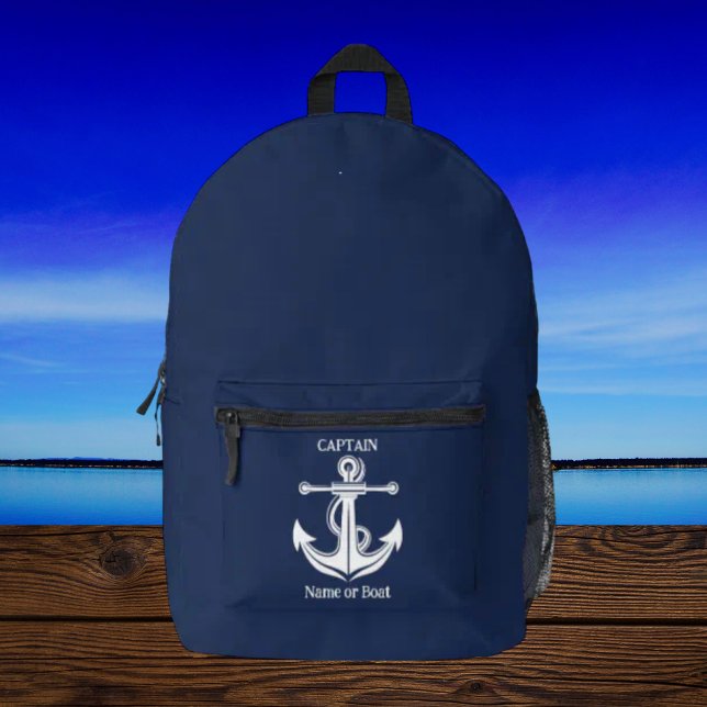 Sac À Dos Imprimé Marine Blue Captain Ancre Nom du bateau nautique (Créateur téléchargé)