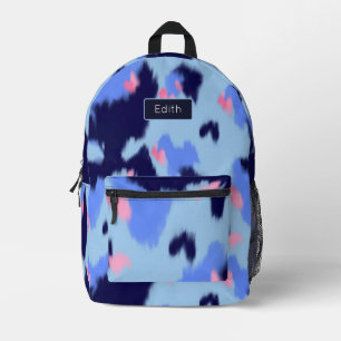 Sac À Dos Imprimé Marine et bleu et motif rose avec nom