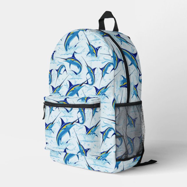 Sac À Dos Imprimé Marlin Bleu Jaillissant de l'Océan (Coin arrière droit)