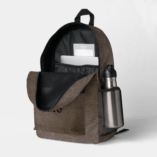 Sac À Dos Imprimé Marron Texturé Faux Cuir Monogramme  (Coin arrière droit (ouvert))