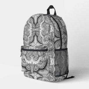 Sac À Dos Imprimé Maximaliste floral mandala artistique noir et blan