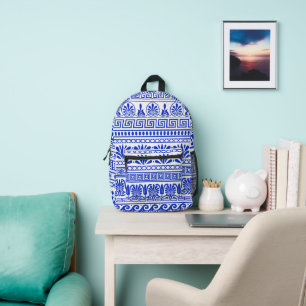 Sac À Dos Imprimé Méandre grec, Motif méditerranéen, Bleu