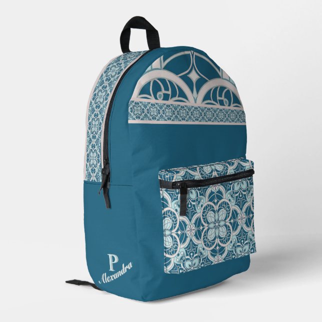 Sac À Dos Imprimé Mediterranean tile work inspiration teal (Coin arrière gauche)