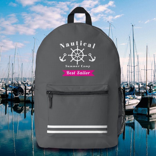 Sac À Dos Imprimé Meilleur marin nautique gris (Nautical Best Sailor Grey Backpack.)