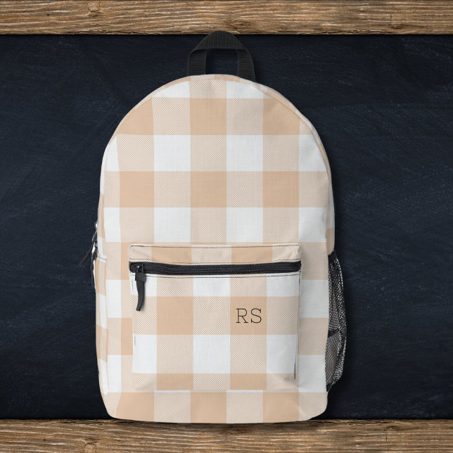 Sac À Dos Imprimé Mélange Monogramme Initiales Peach En vichy Buffal (Créateur téléchargé)
