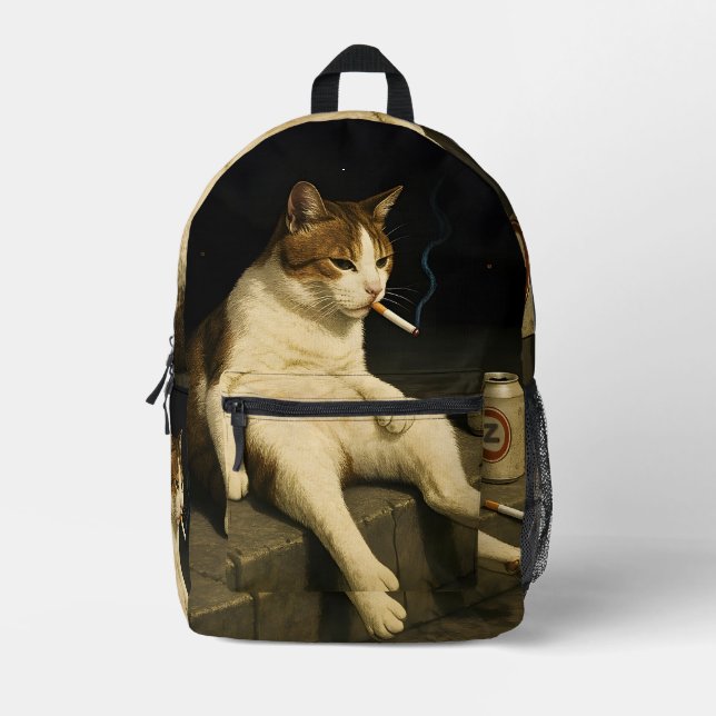Sac À Dos Imprimé Meme de chaton cigarette drôle de chat qui fume Ge (Recto)