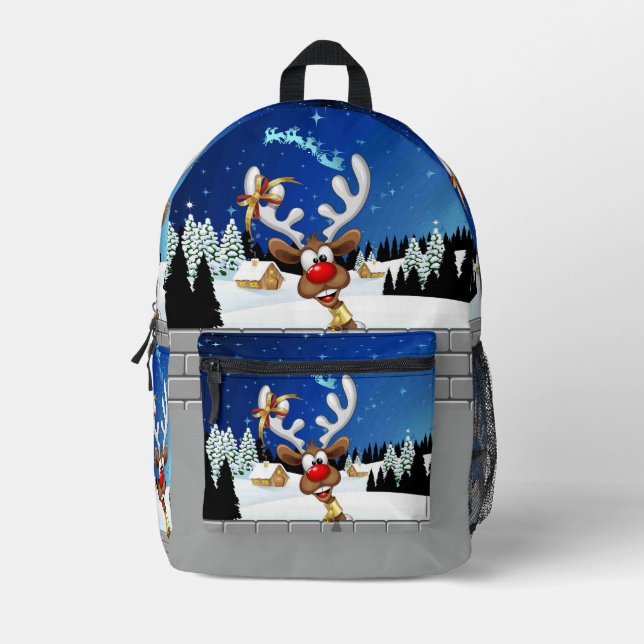Sac À Dos Imprimé Mème de Noël drôle de renne qui regarde par-dessus (Recto)