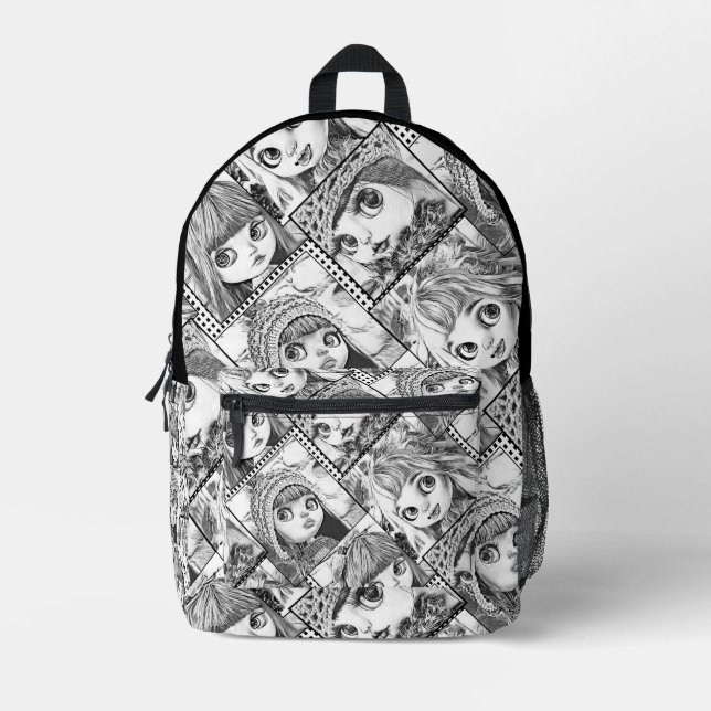 Sac À Dos Imprimé Mes poupées patchwork noires et blanches préférées (Recto)