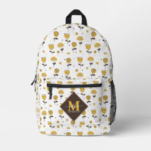 Sac À Dos Imprimé Mid Century Moderne Jaune Floral Nom Personnalisé