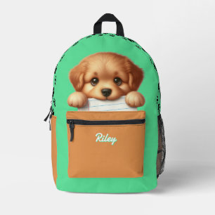Sac À Dos Imprimé Mignon chiot mangeur de devoirs Vert marron Enfant