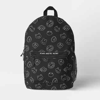 Sac À Dos Imprimé Mignon Dessin Animé Kawaii Nom Personnalisé Noir
