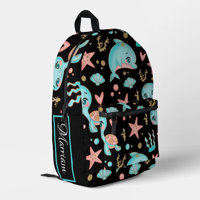 Sac À Dos Imprimé mignon glitateur animal marin (Coin arrière gauche)