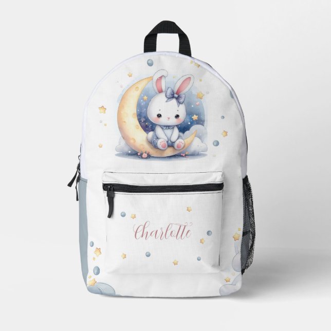 Sac À Dos Imprimé mignon petit lapin et enfants de la lune (Recto)