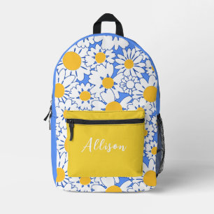 Sac À Dos Imprimé Mignonettes blanches sur bleu avec initiales perso