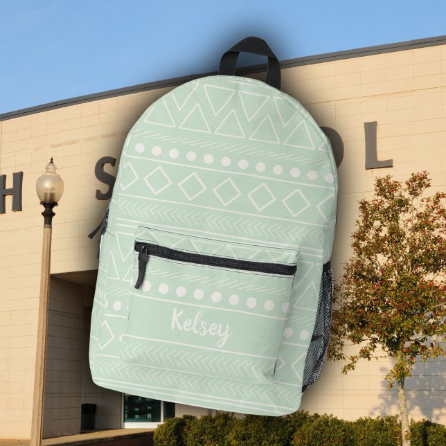 Sac À Dos Imprimé Mignonne Girly Green Boudcloth Nom du monogramme (Créateur téléchargé)